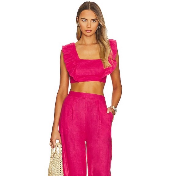 Anthropologie - Peixoto Jocelyn Pink Linen Crop Top - Picture 4 of 8